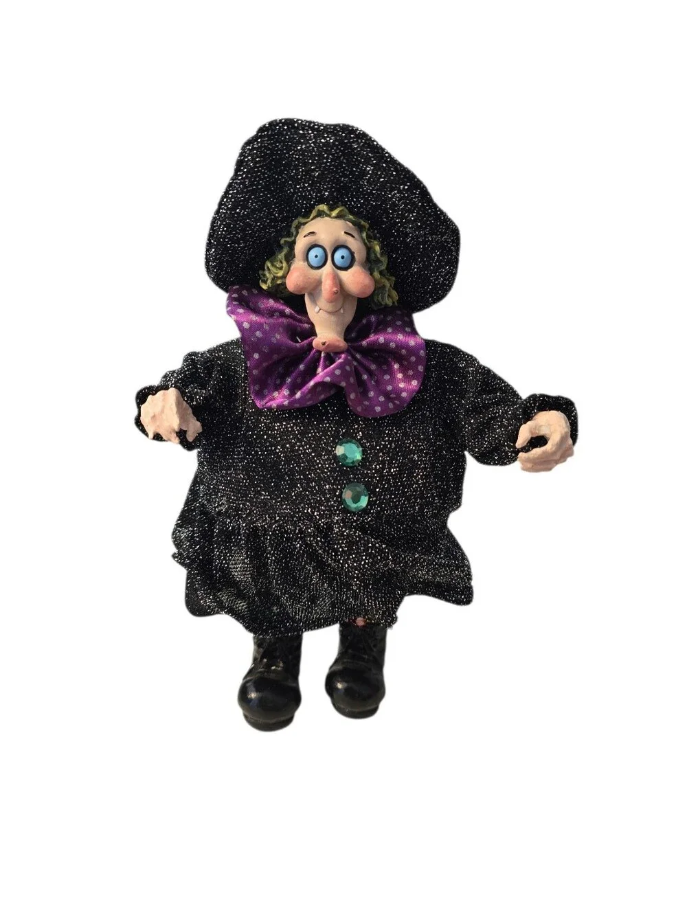 Resin Witch Figure with Sparkly Black Hat and Dress Roly Poly 9